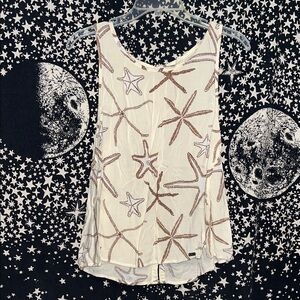 Roxy Cream Tank Top with Brown Starfish Print